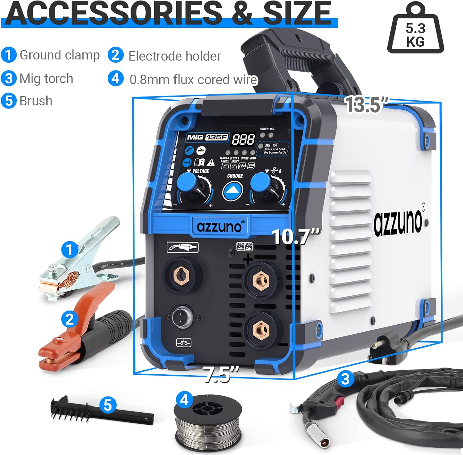 AZZUNO 135Amp 110V 3in1 Synergic Control MIG Weldel pic6