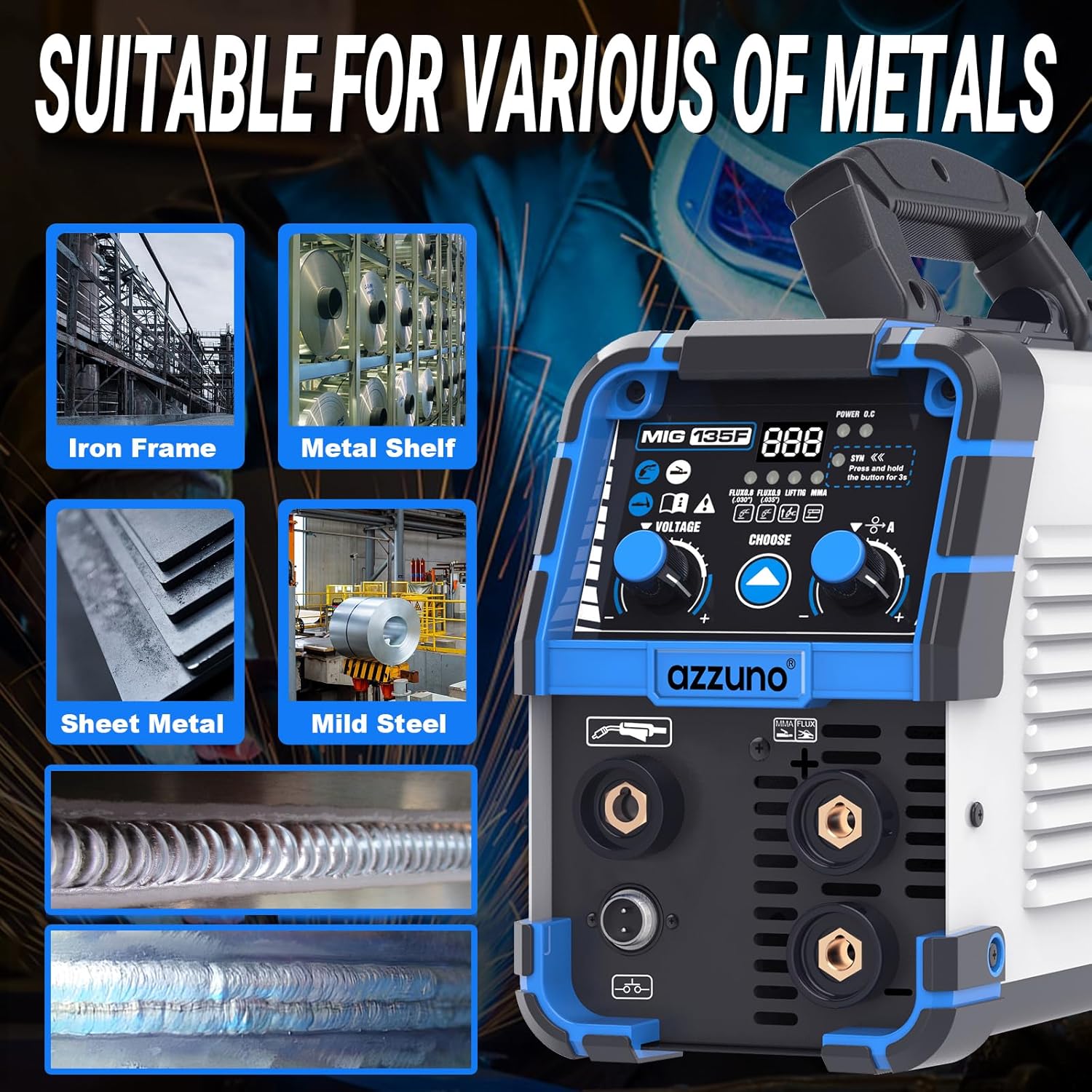 AZZUNO 135Amp 110V 3in1 Synergic Control MIG Welder pic7