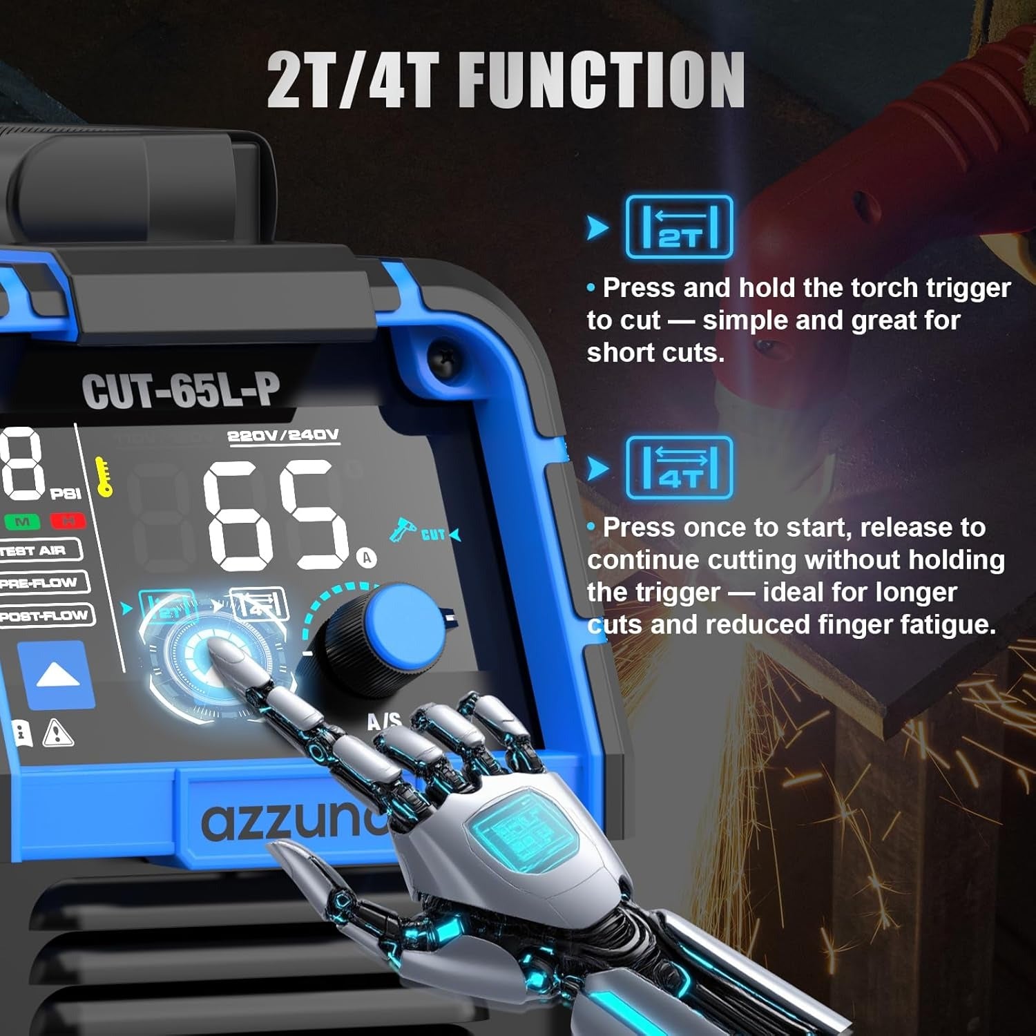 AZZUNO plasma cutter 65A dual voltage air plasma cutting machine for metal cutting