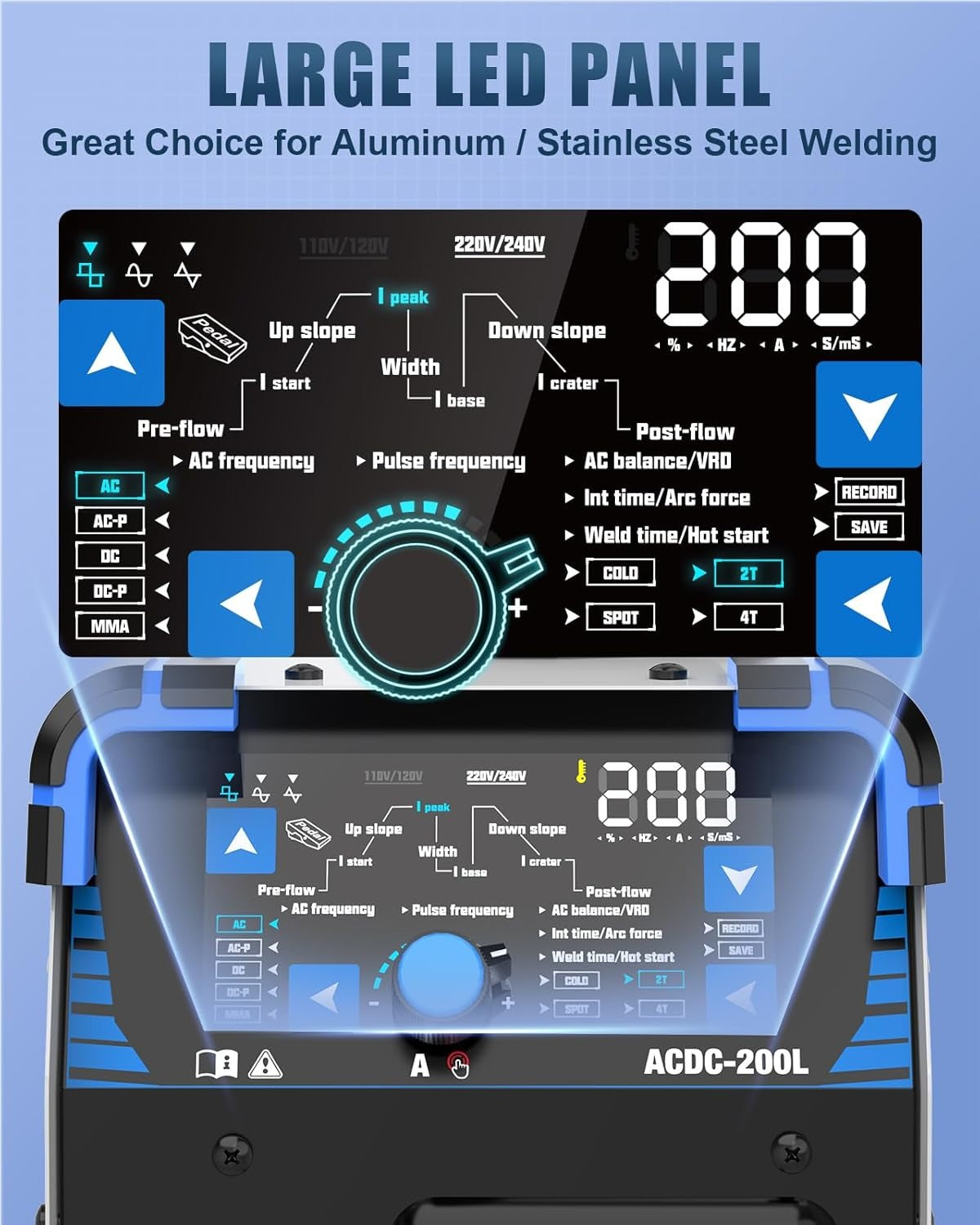 AZZUNO AC DC TIG welder 200A pulse TIG welding machine for aluminum stainless steel