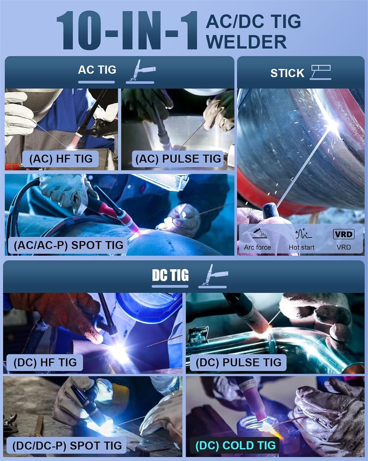 AZZUNO AC DC TIG welder 200A pulse TIG welding machine for aluminum stainless steel