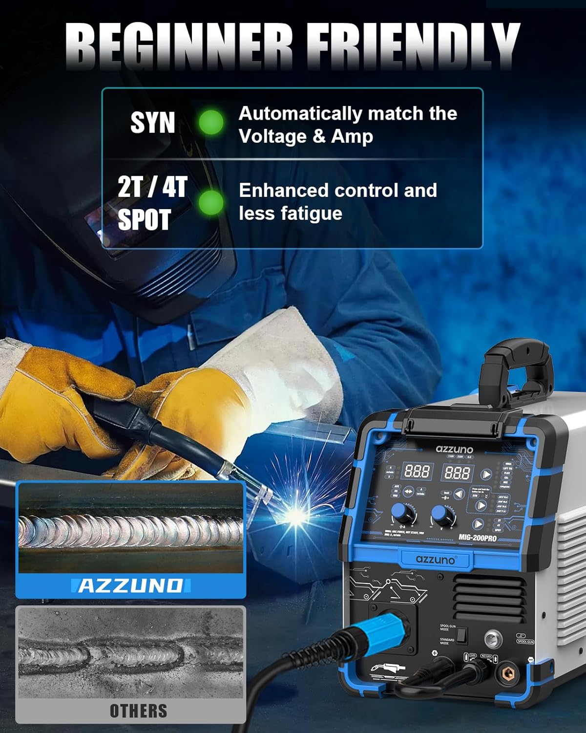 Azzuno 200A 110V/220V 8 in 1 MIG Multiprocess Welder