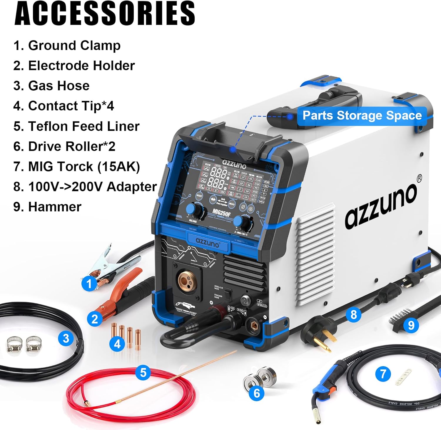 Azzuno Aluminum 250A 6in1 110V/220V MIG Welder pic7