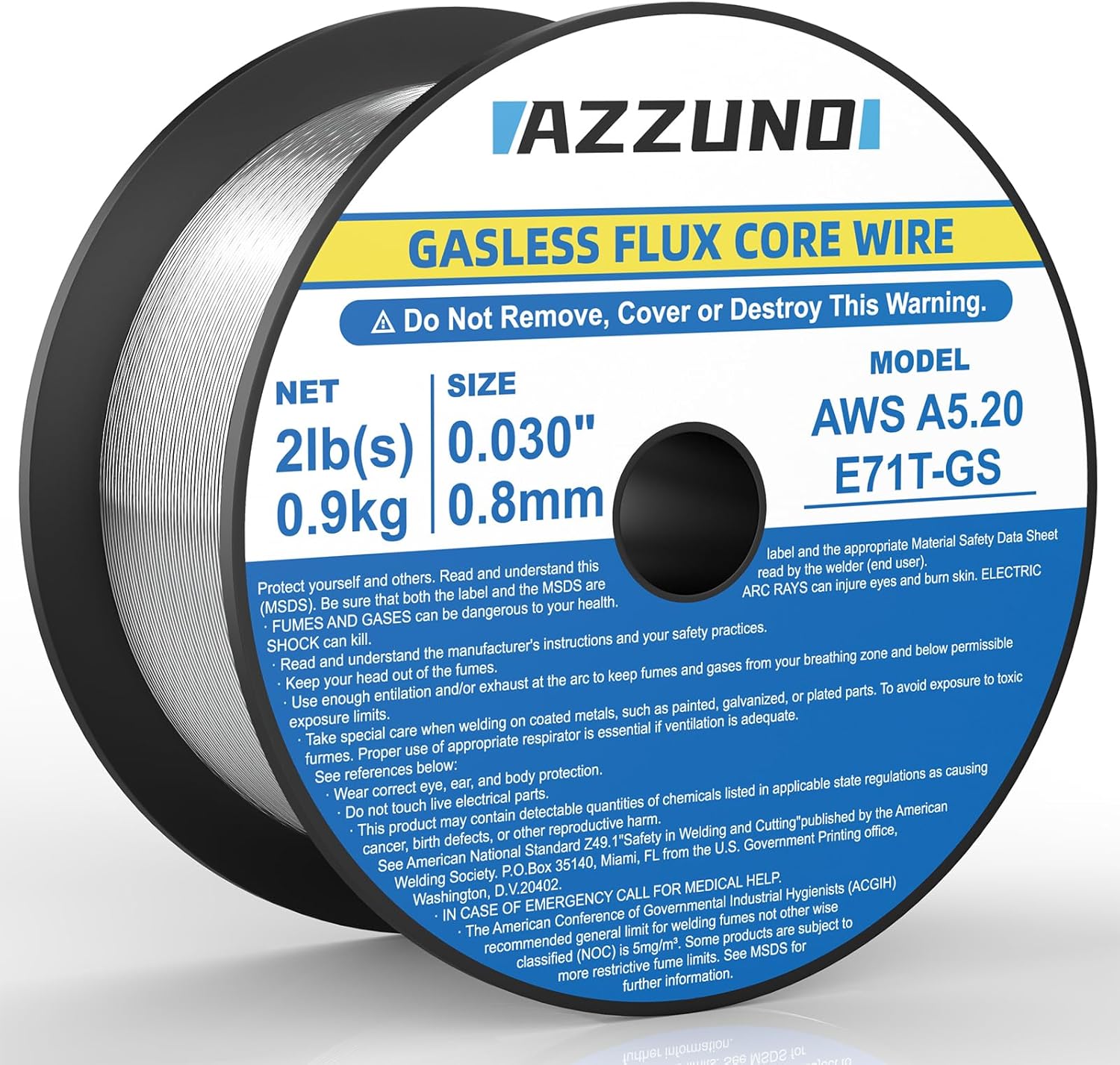 Azzuno Flux Core E71T-GS Mild Steel Gasless Mig Welding Wire 2Lbs pic1