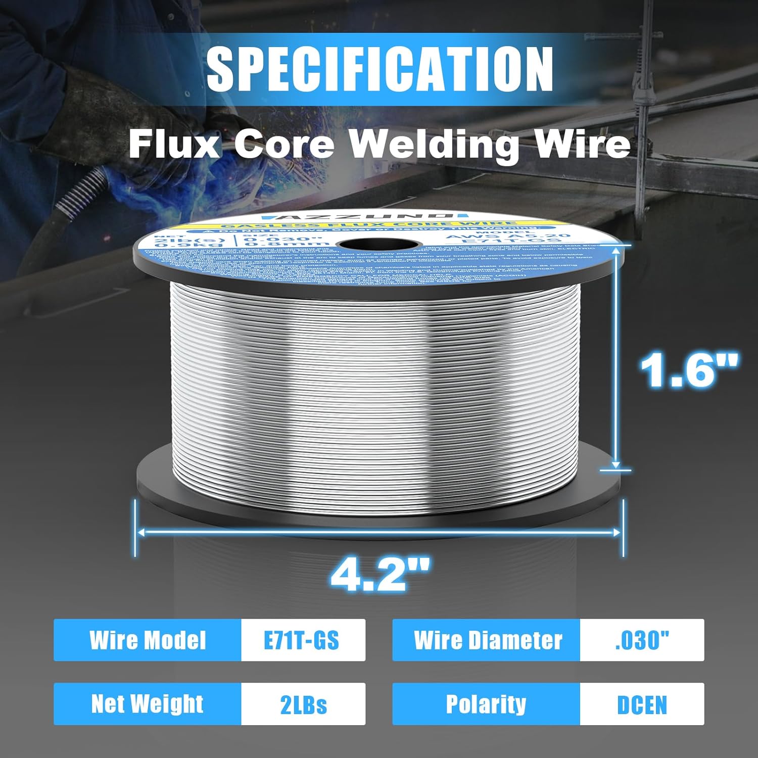 Azzuno Flux Core E71T-GS Mild Steel Gasless Mig Welding Wire 2Lbs pic2