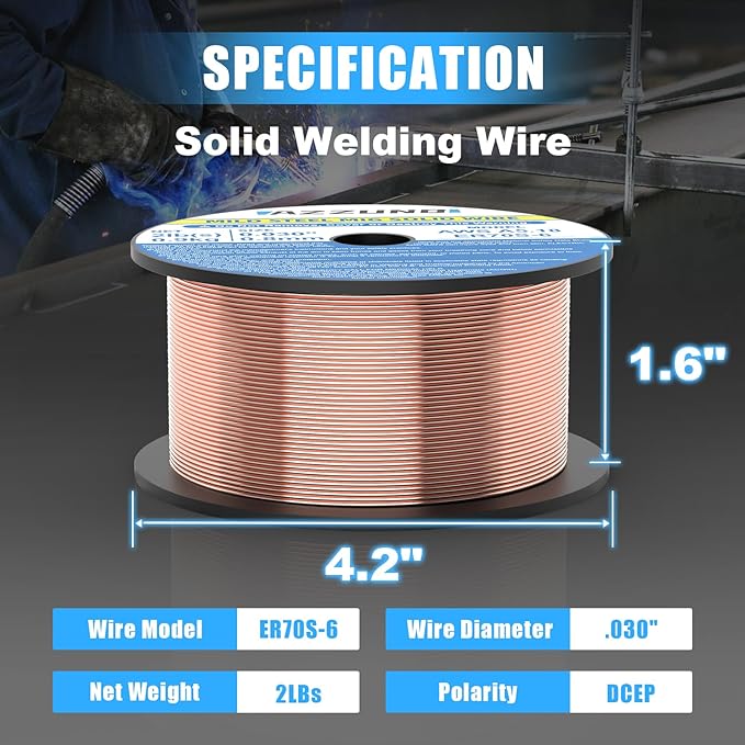 Azzuno Mig Solid ER70S-6 Mild Steel Gas 0.030 2-LB Mig Welding Wire pic2