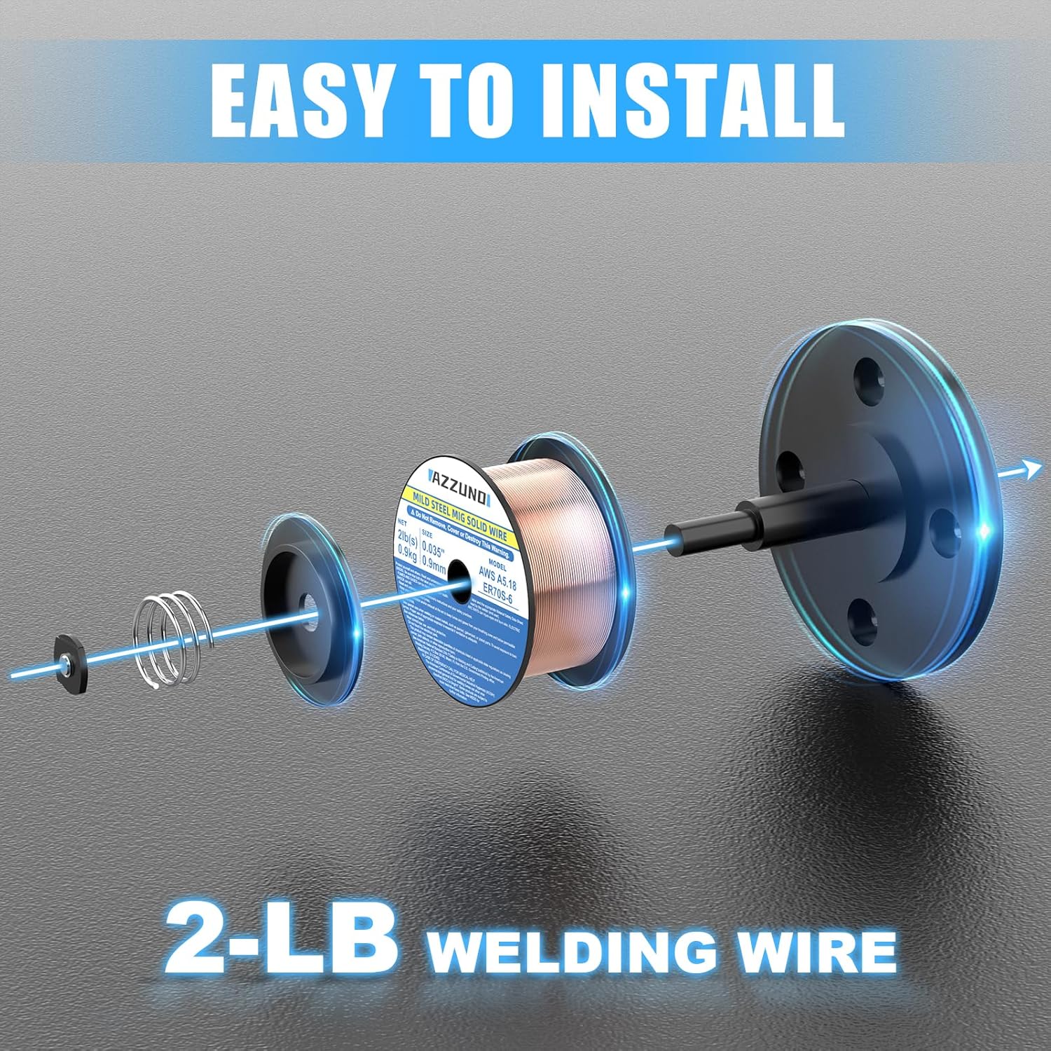 Azzuno Mig Solid ER70S-6 Mild Steel Gas 2-LB Mig Welding Wire pic5