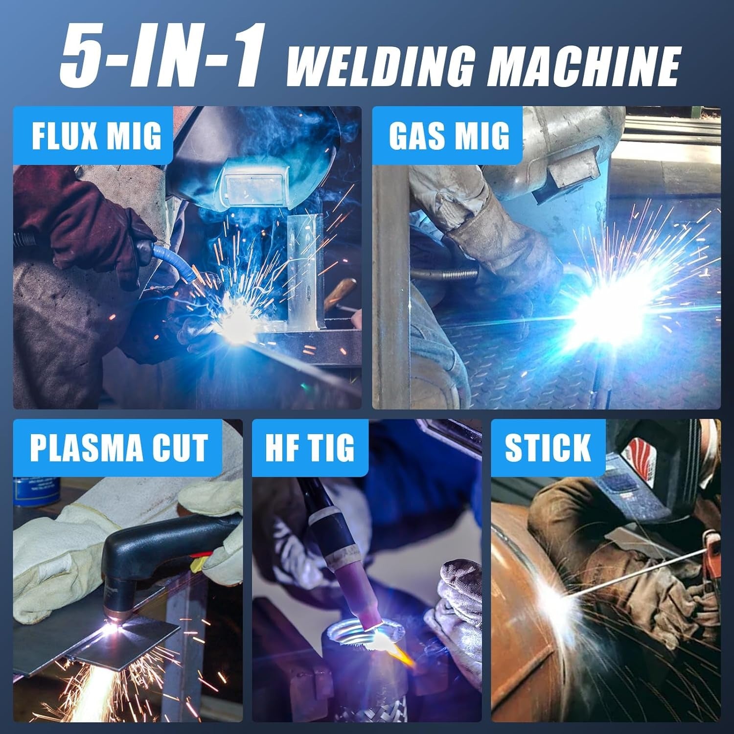 AZZUNO multiprocess welder 5 in 1 welding machine plasma cutter TIG MIG stick welder