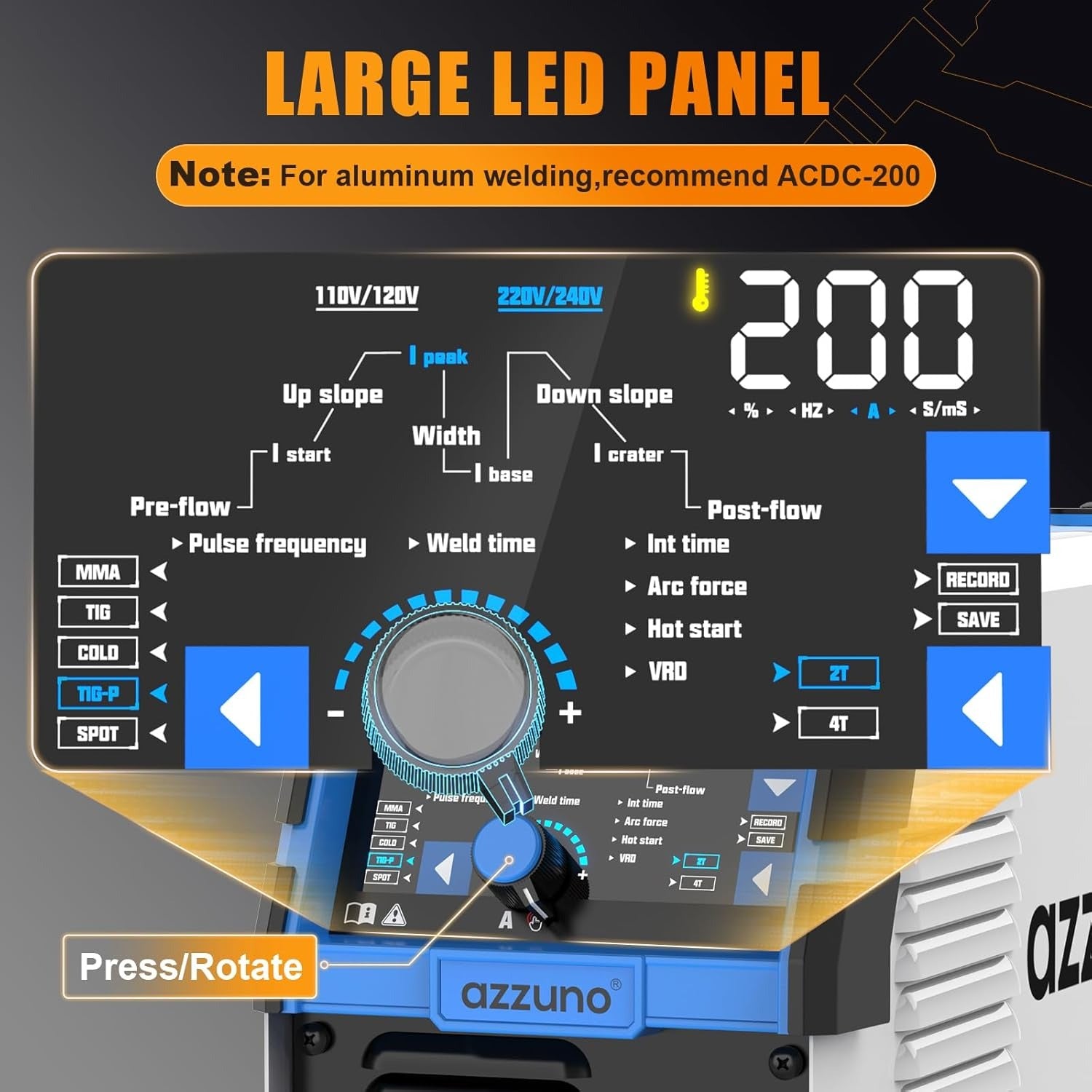 AZZUNO DC TIG welder for professional welding aluminum welder