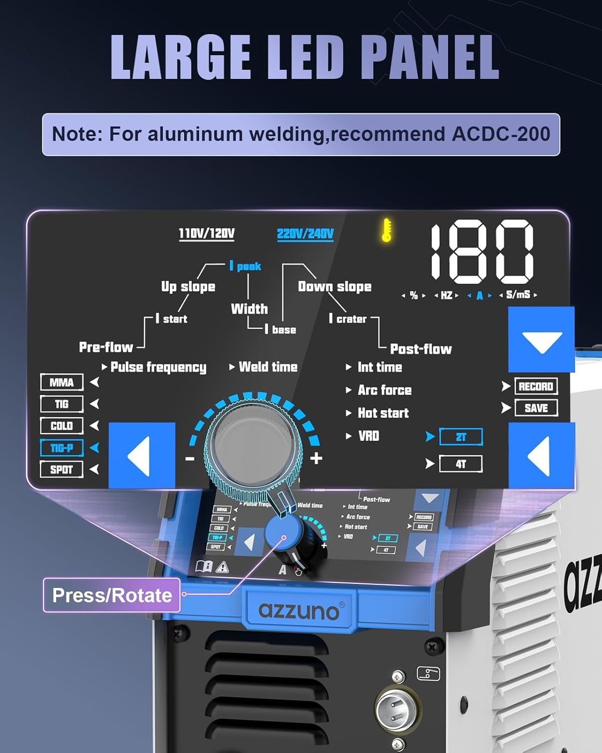 AZZUNO DC TIG welder for professional welding aluminum welder