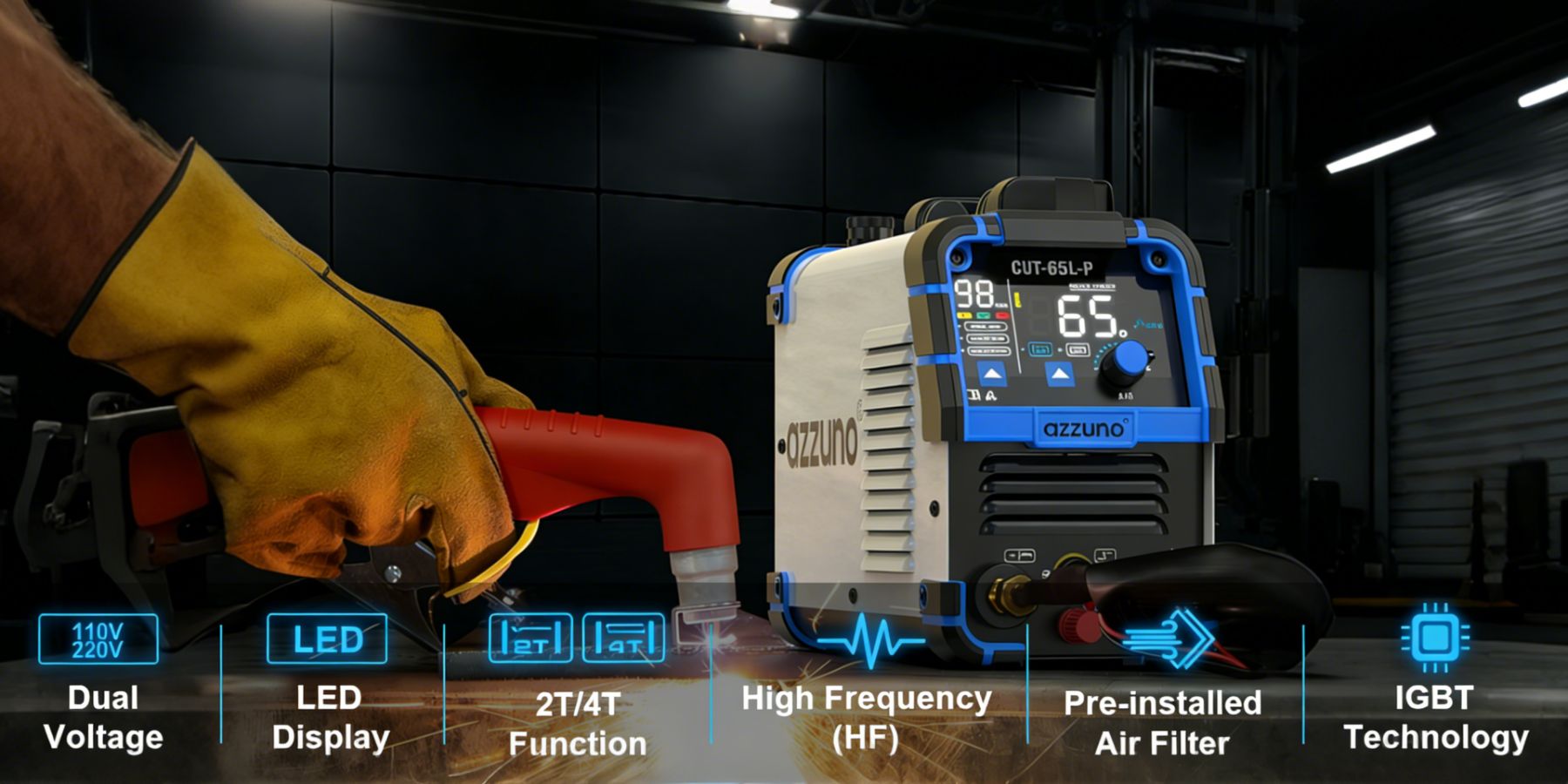 AZZUNO plasma cutter 65A dual voltage cutting machine for metal workshop