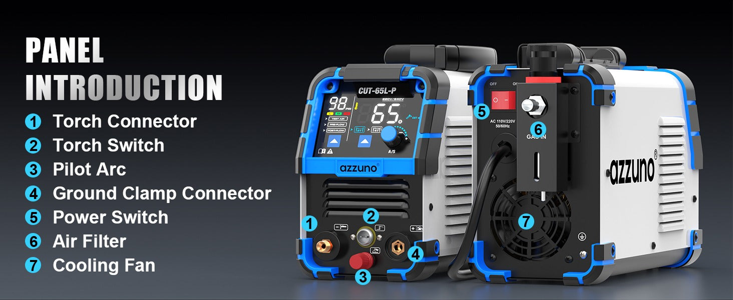 AZZUNO plasma cutter 65A dual voltage cutting machine for metal workshop