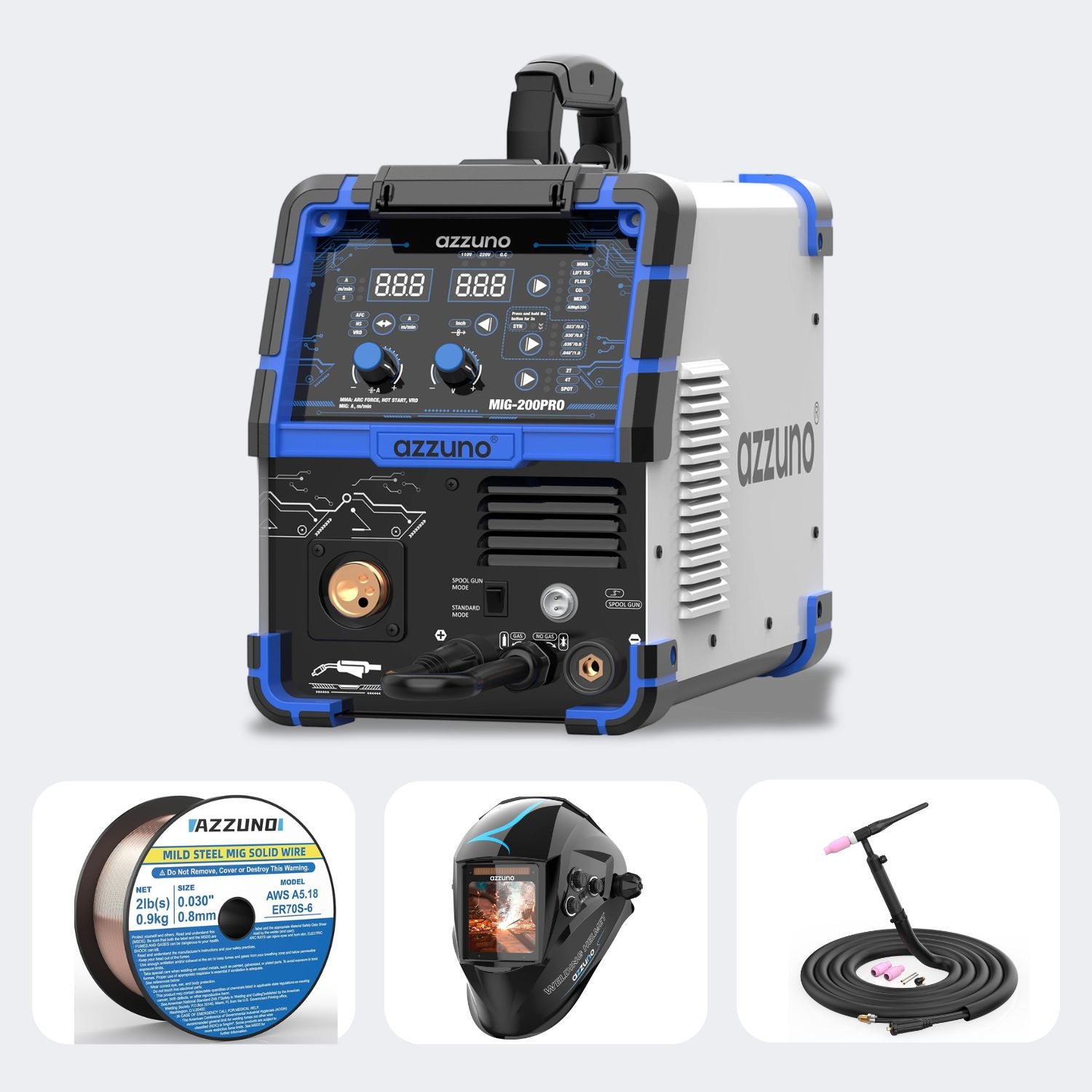 Azzuno 200A 110V/220V 8 in 1 MIG Multiprocess Welder