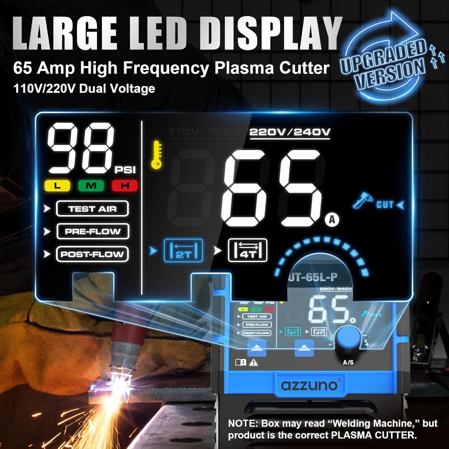 AZZUNO plasma cutter 65A dual voltage air plasma cutting machine for metal cutting
