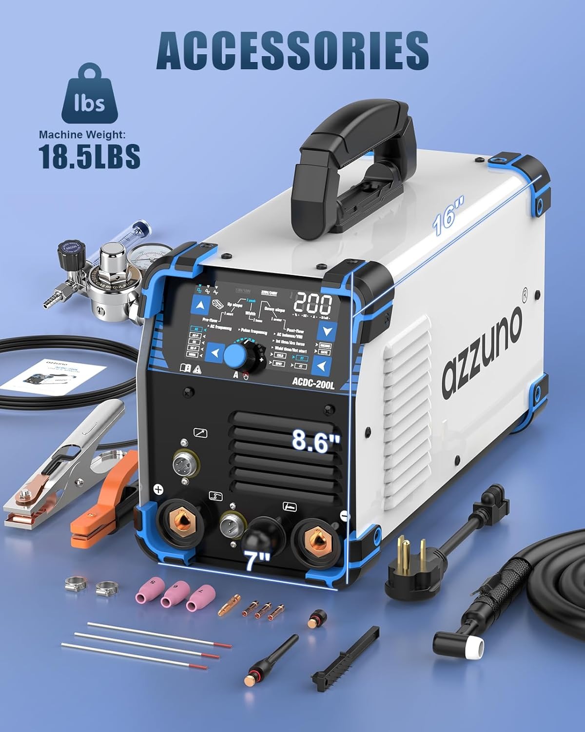 AZZUNO AC DC TIG welder 200A pulse TIG welding machine for aluminum stainless steel