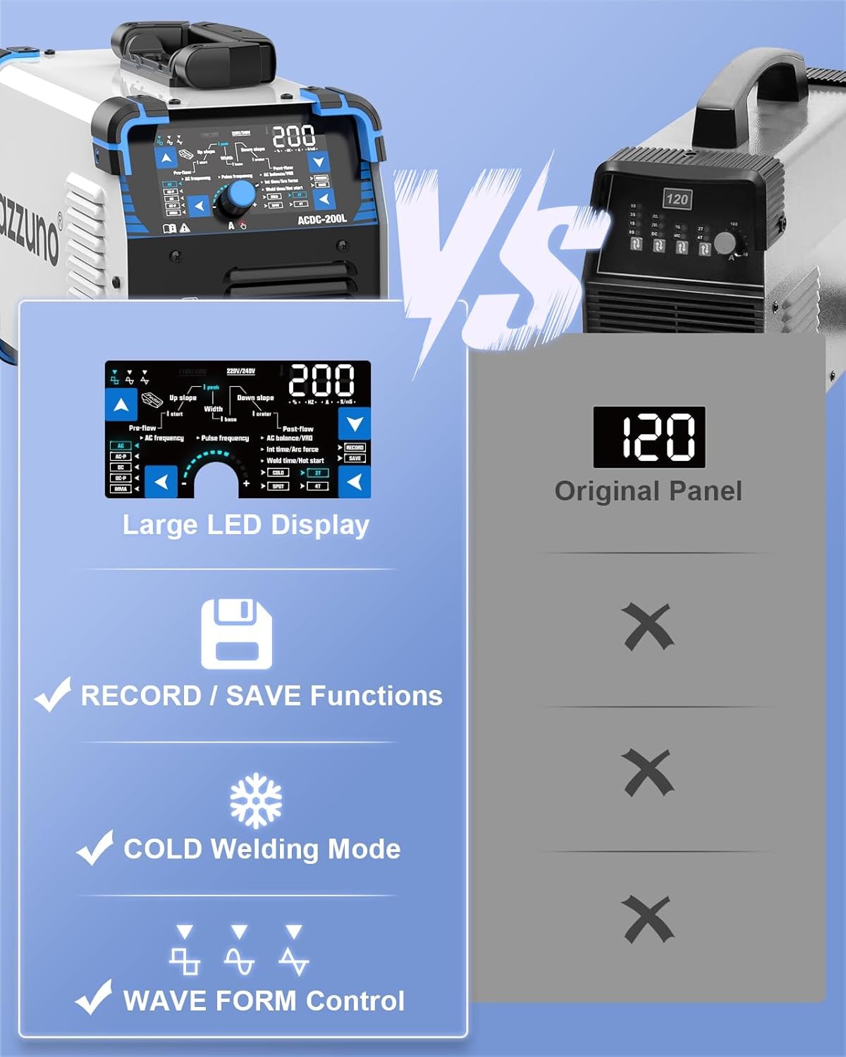 AZZUNO AC DC TIG welder 200A pulse TIG welding machine for aluminum stainless steel