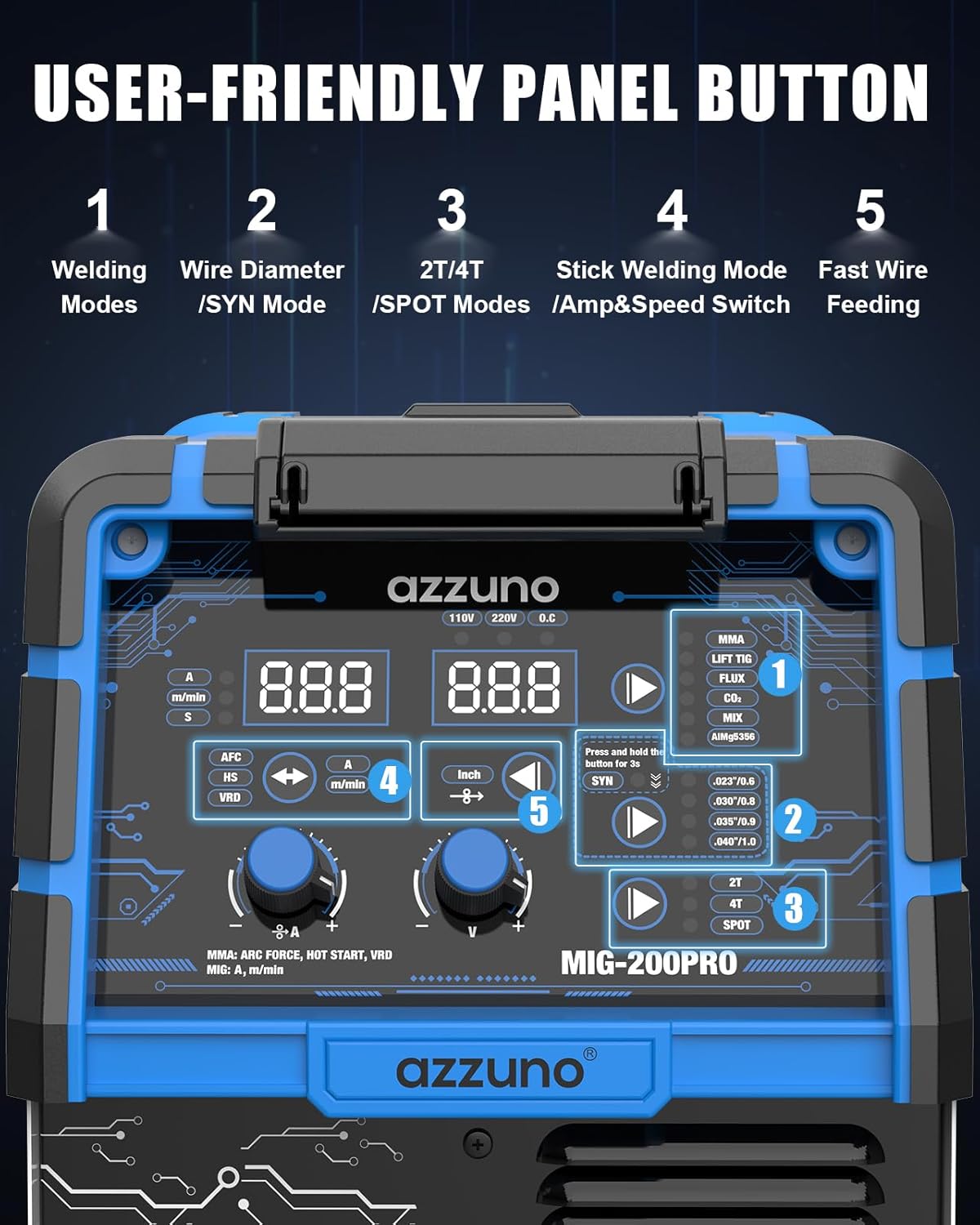 Azzuno 200A 110V/220V 8 in 1  MIG Multiprocess Welder