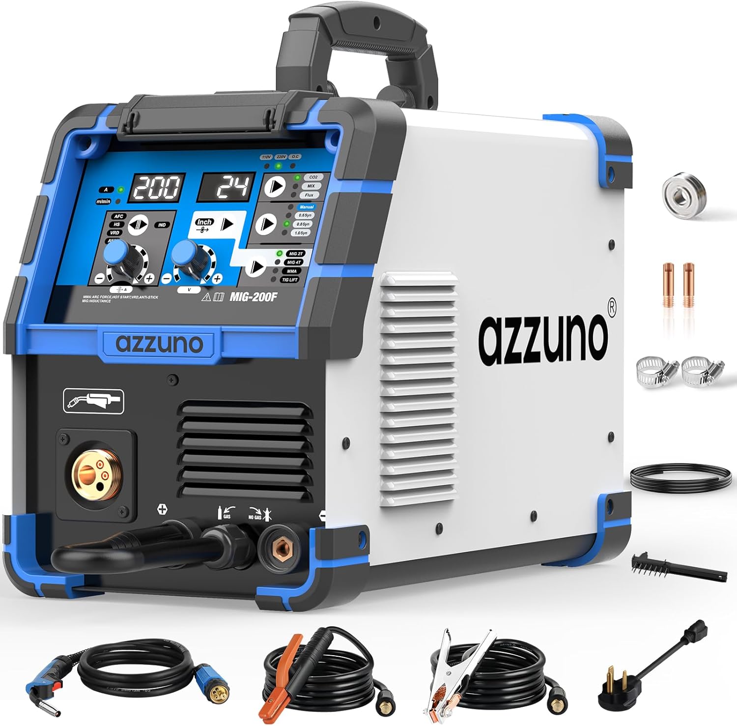 AZZUNO 200A 4-in-1 MIG Welder | Flux Core, Gas MIG & Stick