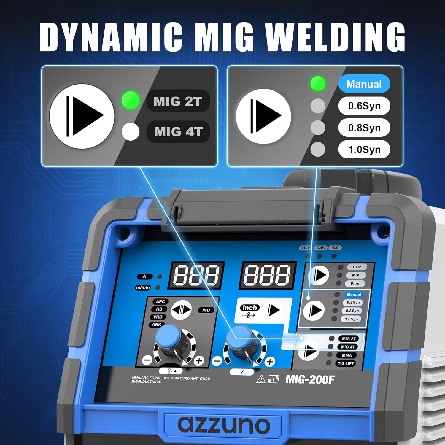 Azzuno 200A 110V/220V Dual Voltage 4in1 MIG Welder pic4