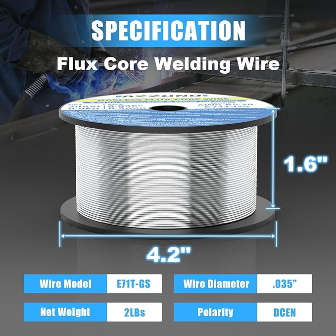 Azzuno Flux Core E71T-GS Mild Steel Gasless Mig Welding Wire 0.035 2Lbs pic2