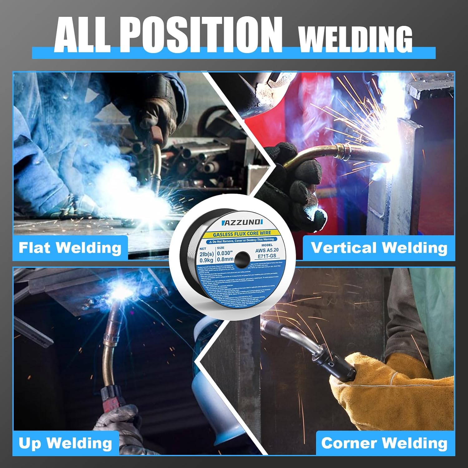 Azzuno Flux Core E71T-GS Mild Steel Gasless Mig Welding Wire 2 Lbs pic7