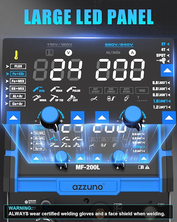 Azzuno MIG 200 All-in-One Pulse MIG Welder and Cutter Combo