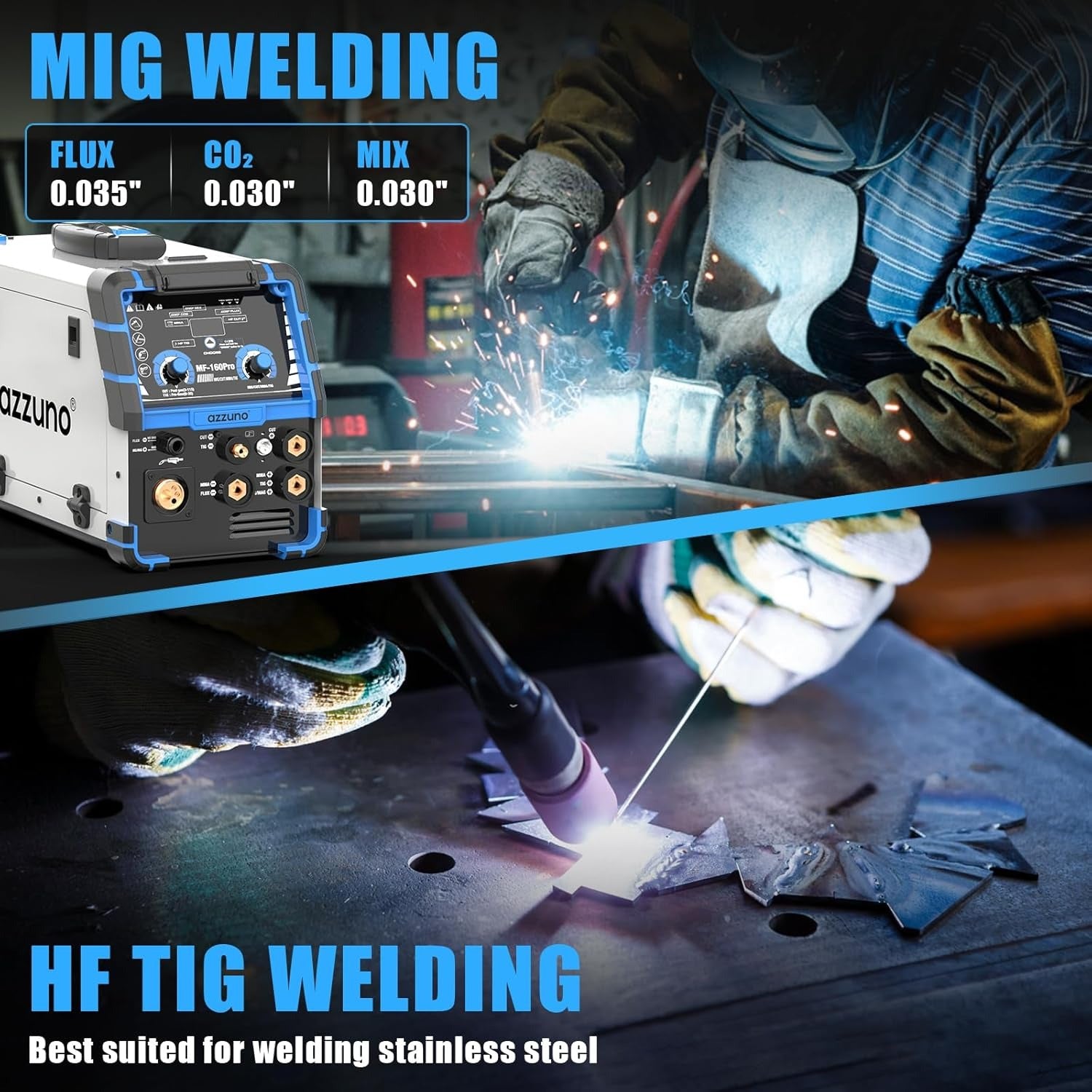 AZZUNO DC TIG welder 160A pulse TIG welding machine for aluminum stainless steel