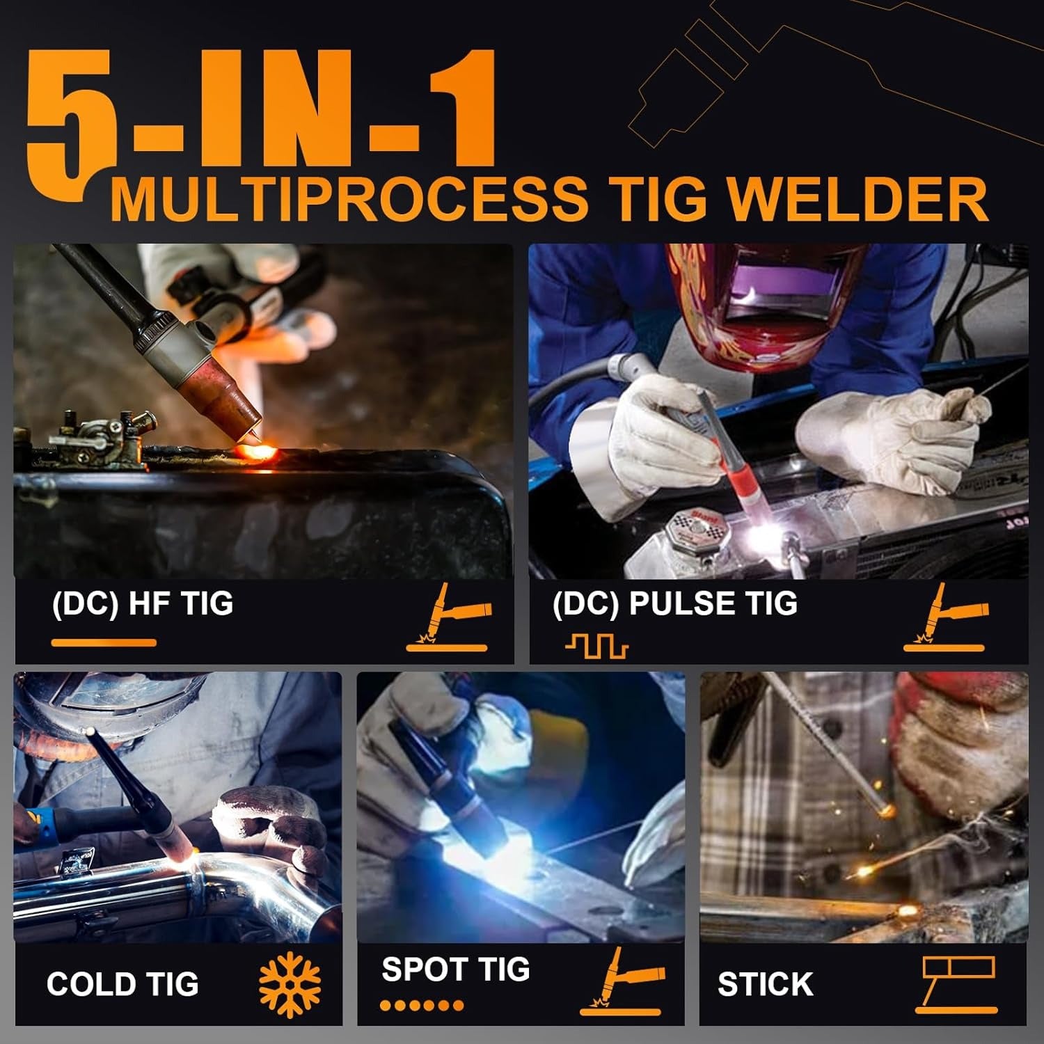 AZZUNO TIG-200L 5-in-1 TIG Welder | Pulse & Cold TIG, HF TIG, Stick