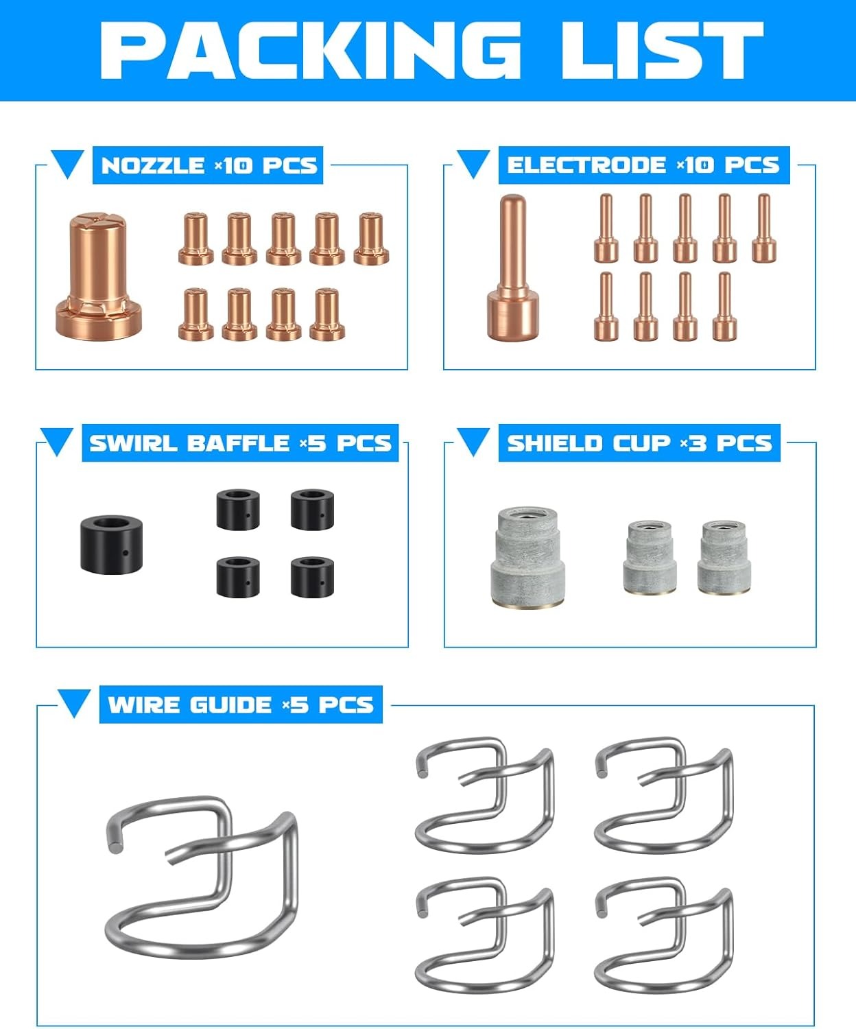 AZZUNO plasma cutter consumables kit electrodes nozzles shield cups