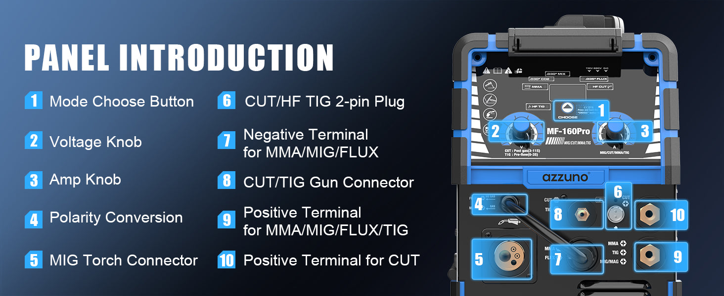 AZZUNO multiprocess welder- multi function welding machine