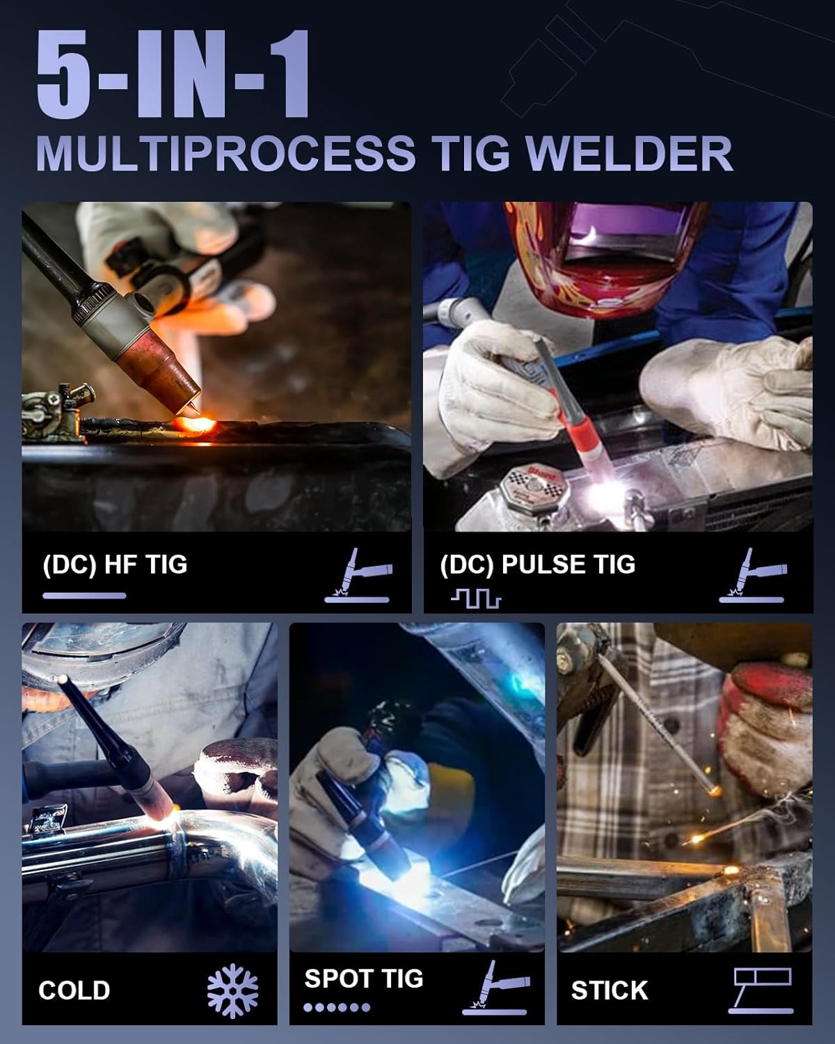 AZZUNO TIG-180L 5-in-1 TIG Welder 180A | Pulse & Cold TIG, HF TIG