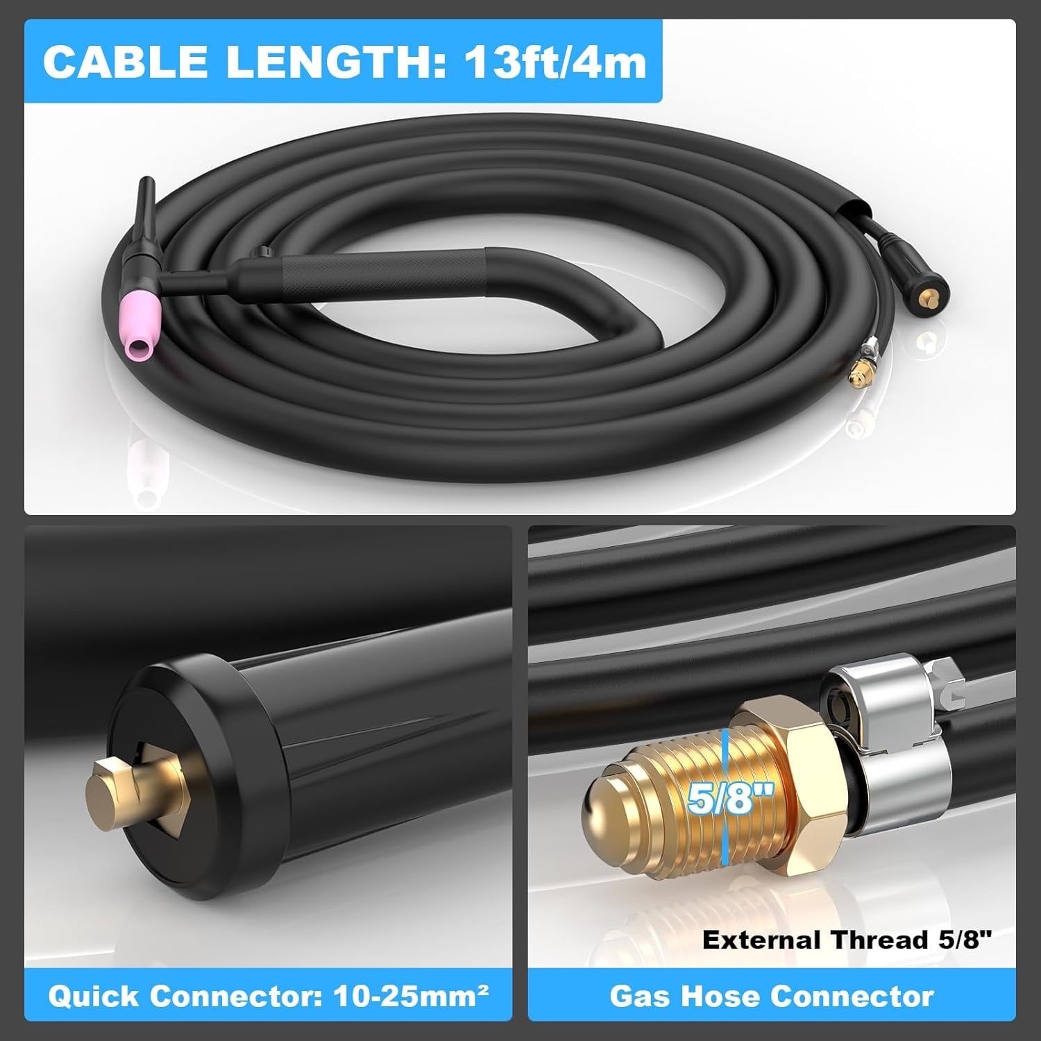 AZZUNO WP-17V TIG welding torch 10-25mm² connector 13ft cable