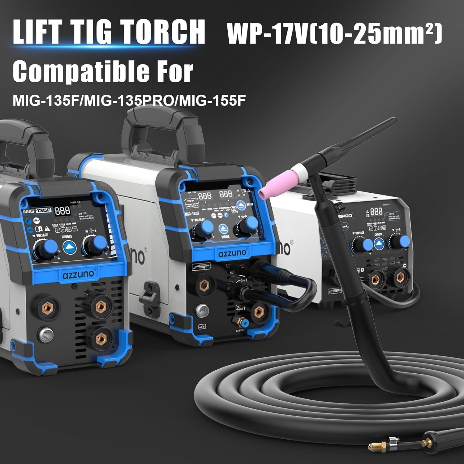 AZZUNO WP-17V TIG welding torch 10-25mm² connector 13ft cable