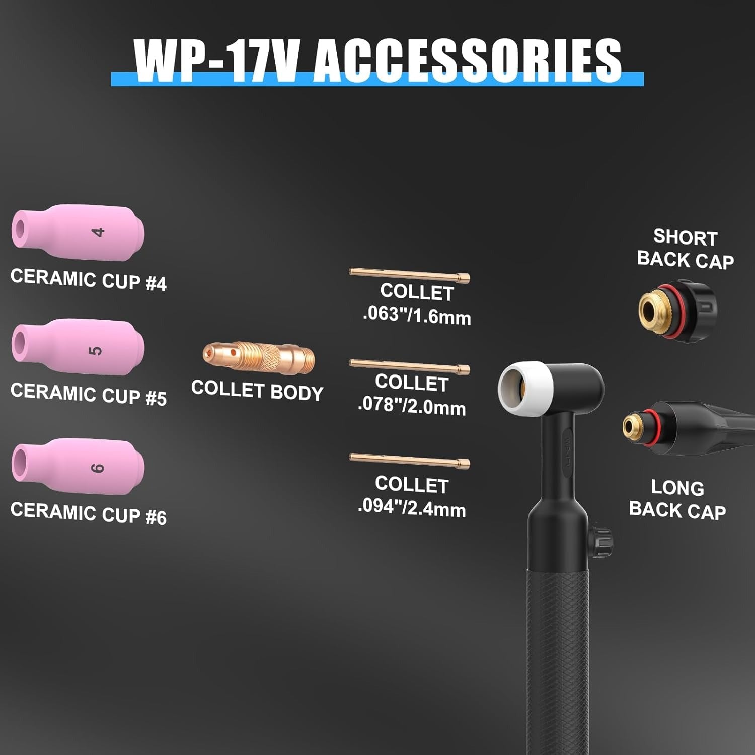 AZZUNO WP-17V TIG torch 35-50mm² connector long cable