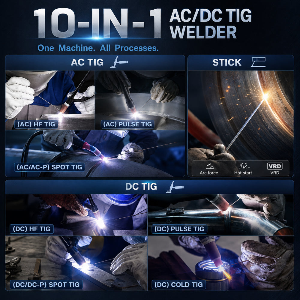 AZZUNO TIG-200L AC/DC TIG Welder 200A | Pulse, Cold TIG, Aluminum