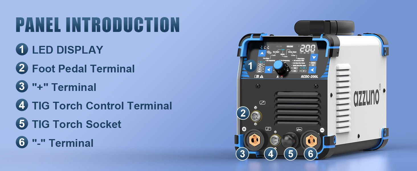 AZZUNO AC DC TIG welder 200A pulse TIG welding machine for aluminum stainless steel
