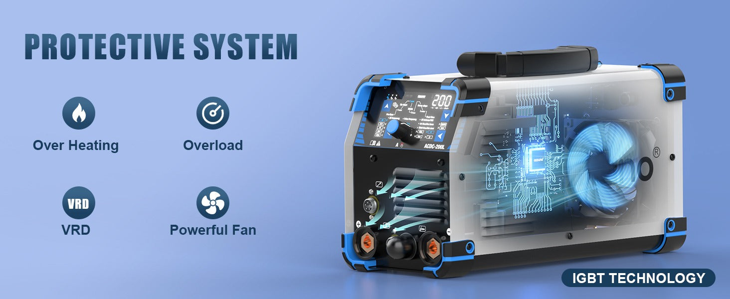 AZZUNO AC DC TIG welder 200A pulse TIG welding machine for aluminum stainless steel