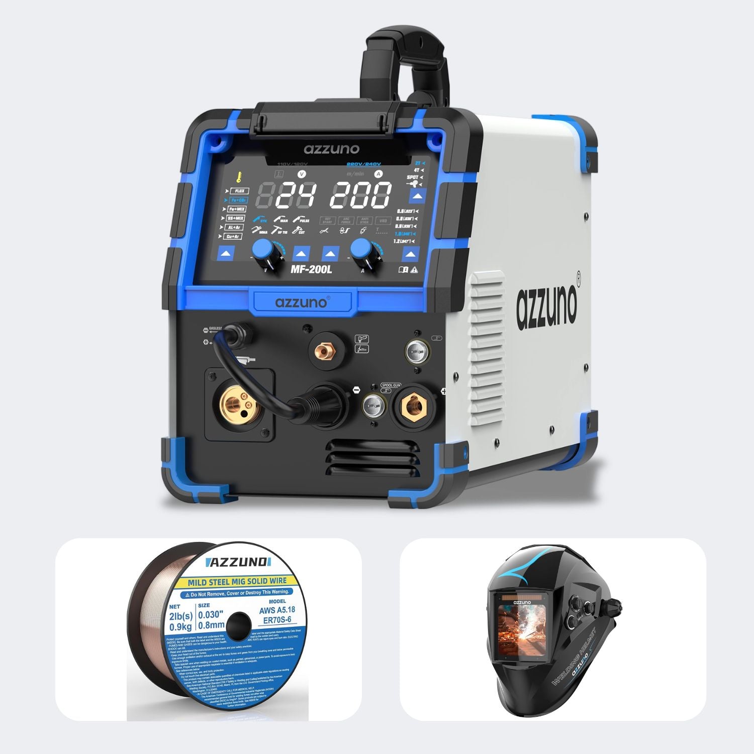 AZZUNO 200A MF-200L 9-in-1 Welder | Pulse MIG, TIG, Stick & Plasma Cut