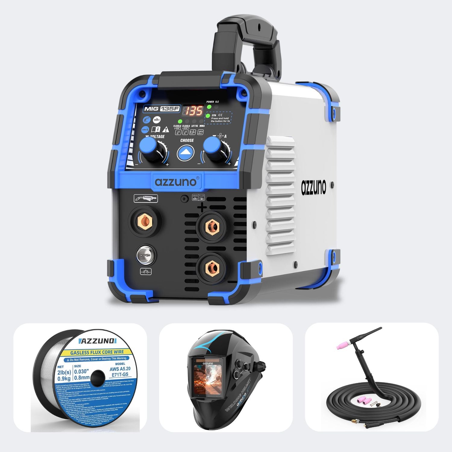 AZZUNO 135A 3-in-1 MIG Welder | Flux Core, Stick & Lift TIG
