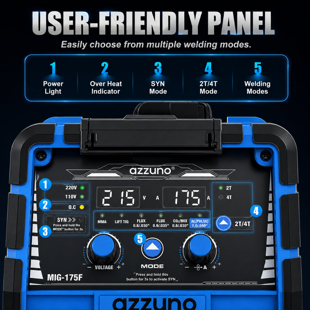 AZZUNO MIG-175F-PRO 175A 6-in-1 Multi-Process Pulse MIG Welder