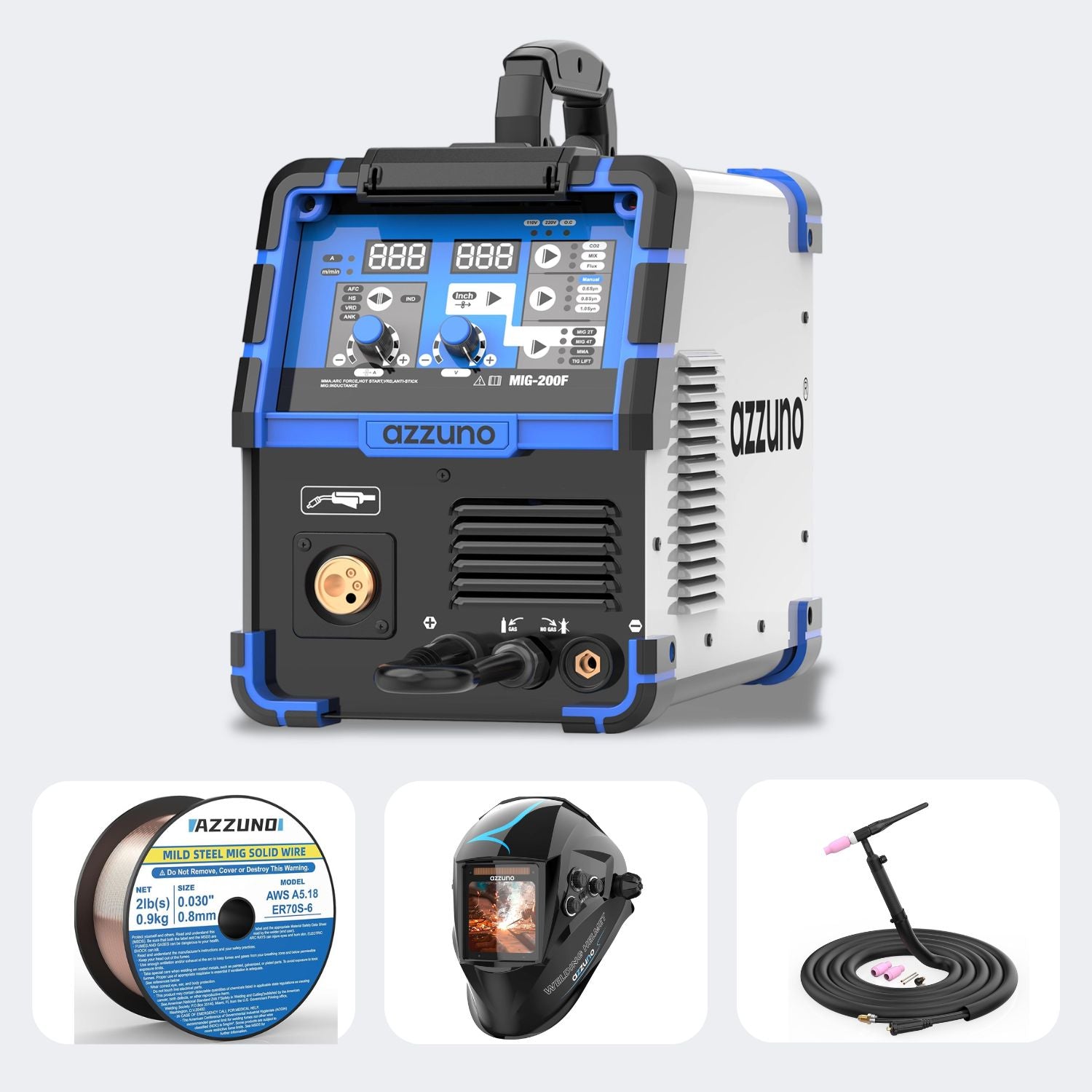 AZZUNO 200A 4-in-1 MIG Welder | Flux Core, Gas MIG & Stick