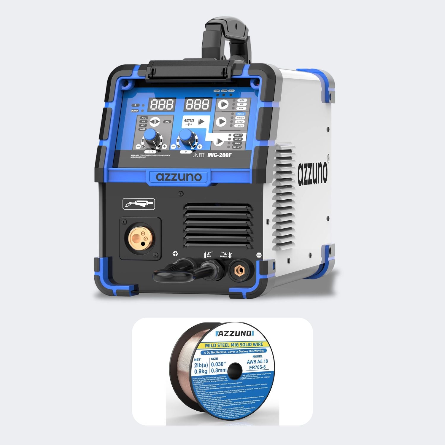 AZZUNO 200A 4-in-1 MIG Welder | Flux Core, Gas MIG & Stick
