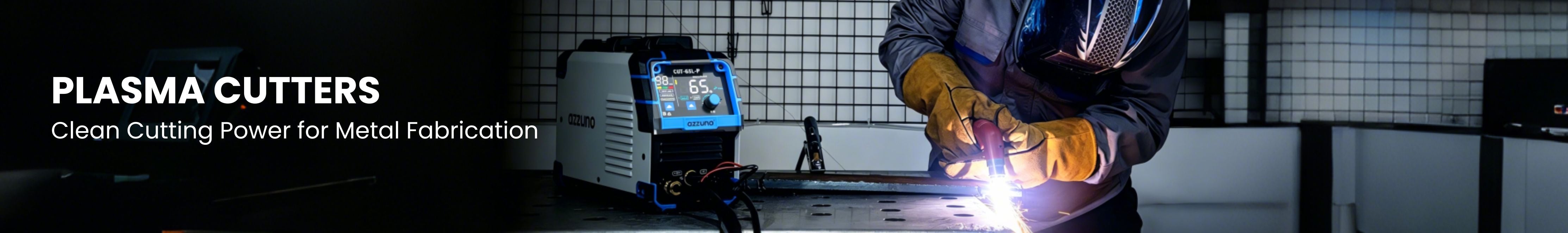 Person using a plasma cutter  and metal fabrication.
